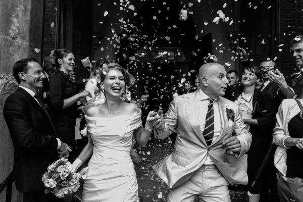 confetti photo of the married couple